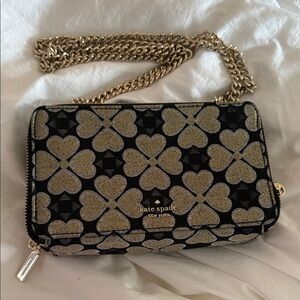 Kate Spade Black and Gold Metallic Heart Wallet Bag